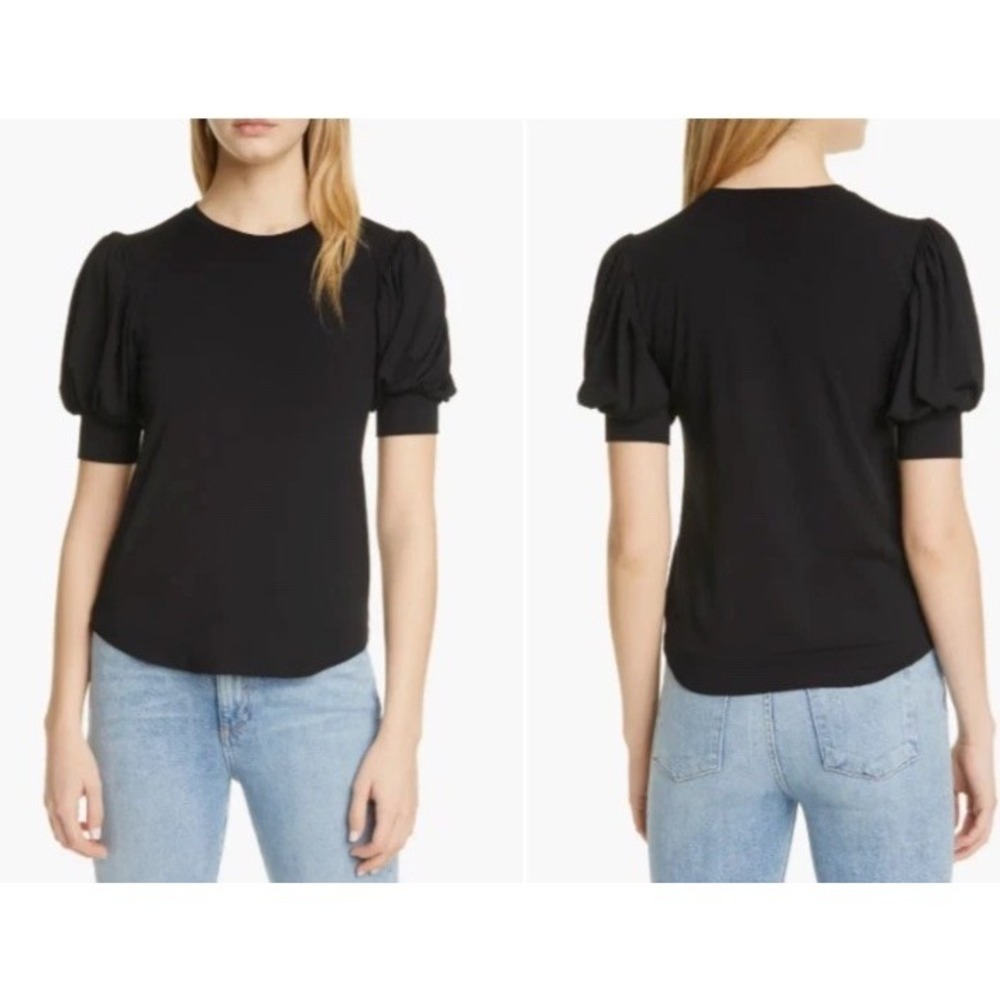 FRAME Black Noir Puff Balloon Sleeve Crewneck Modal Stretch Knit T-Shirt XL